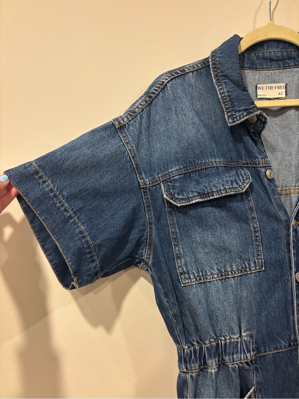 Free People x We the Free Marci Denim Jumpsuit Coveralls Blue XL OBII54494 - Picture 6 of 13